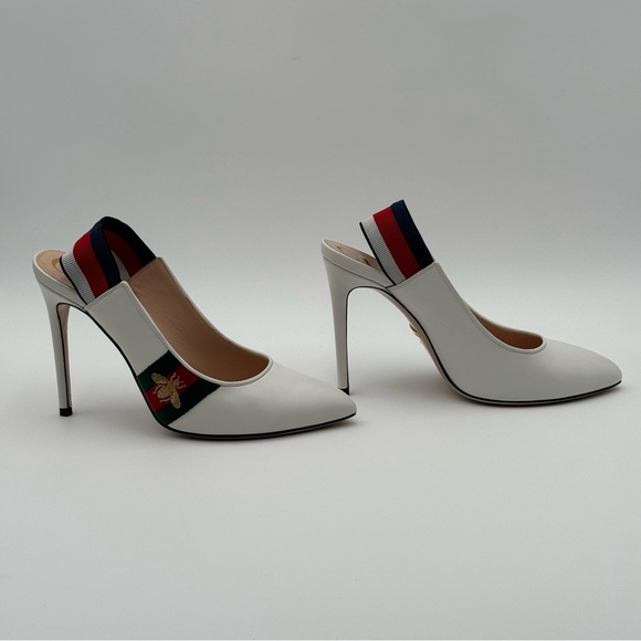 Gucci White And Red Leather Sling Back Heels (525942) Size 39.5 - Picture 7 of 17